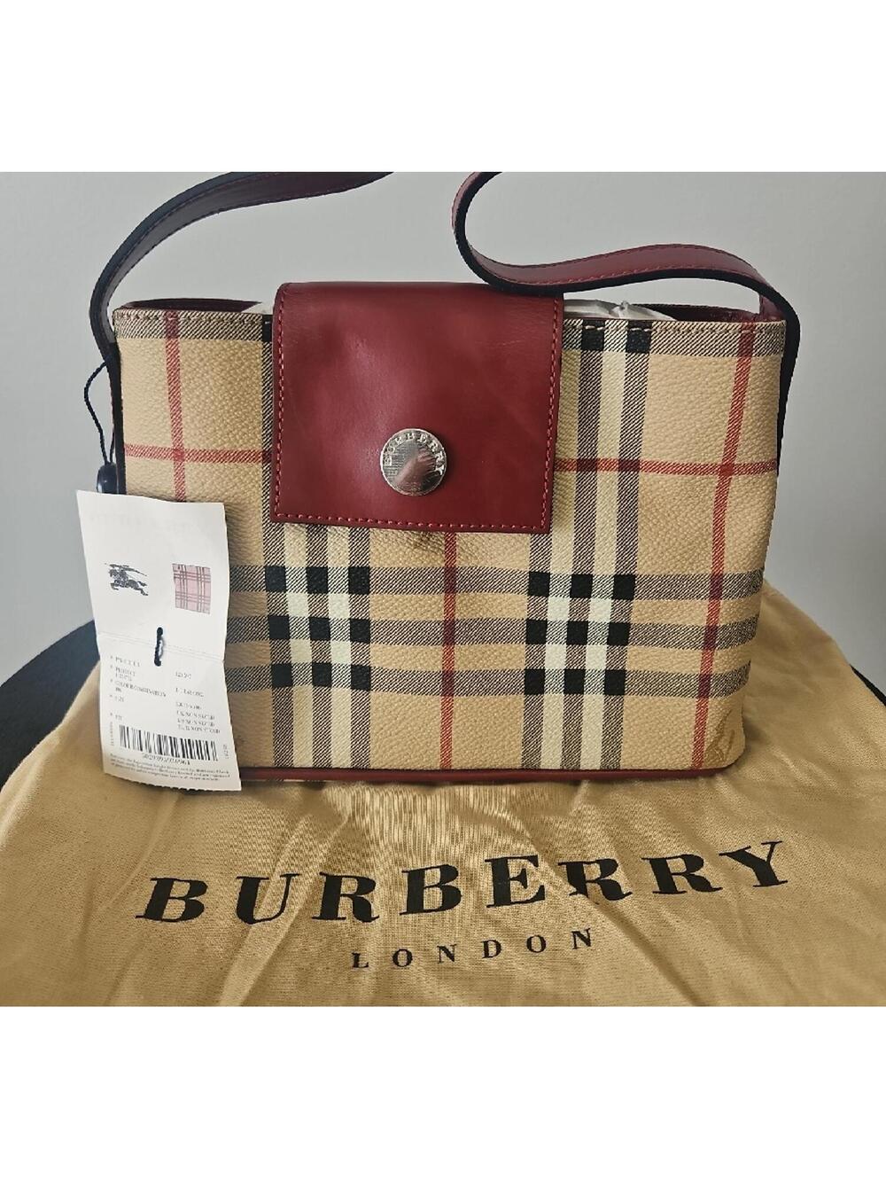 Burberry Beige Check Crossbody with Red Leather Flap - Picture 2 of 9